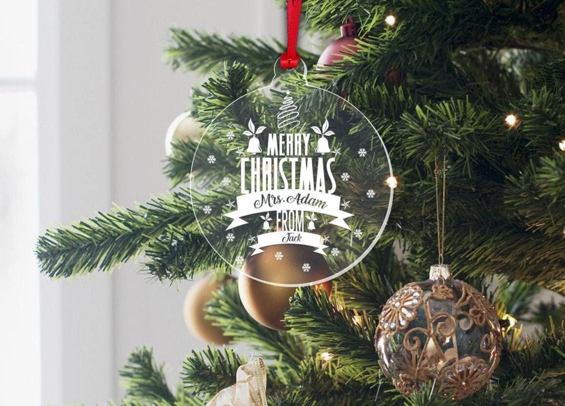 Personalised Teacher Christmas Bauble, Clear Acrylic Ornament