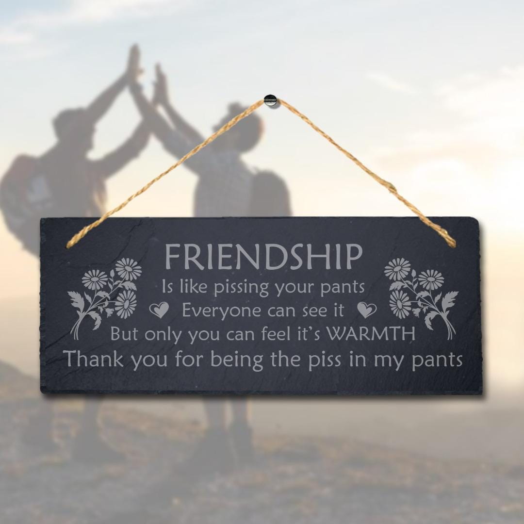 Friendship Is Like Pissing Your Pants Engraved Hanging Slate Friends Plaque Sign