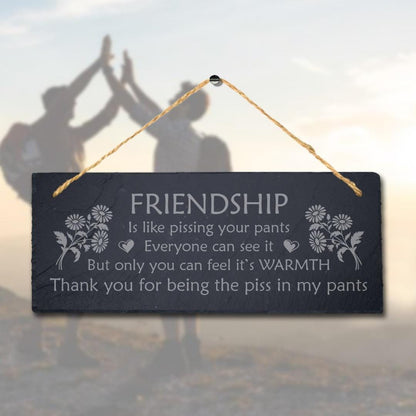 Friendship Is Like Pissing Your Pants Engraved Hanging Slate Friends Plaque Sign