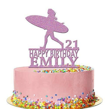 Personalised Acrylic Surfboard Waves Girls Birthday Cake Topper Decoration Gift