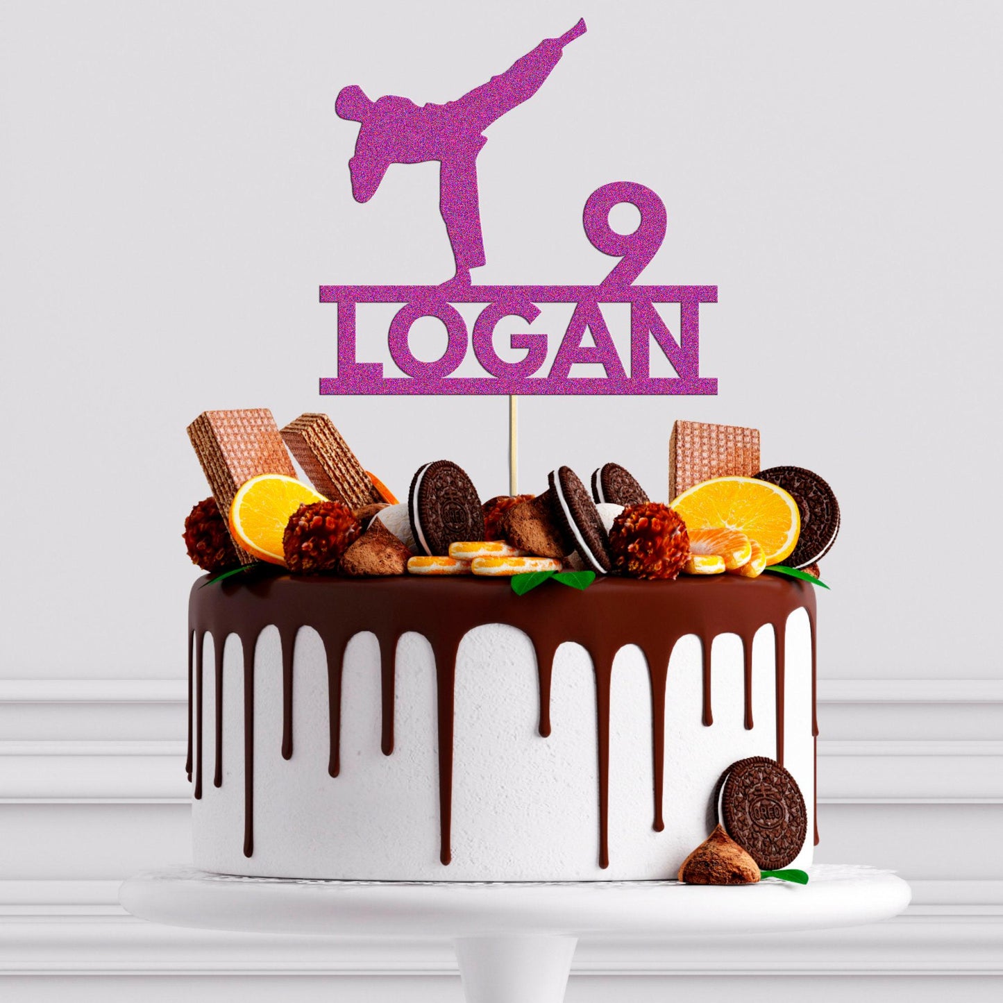 Personalised Glitter Karate Cake Topper: Martial Arts Birthday Decoration