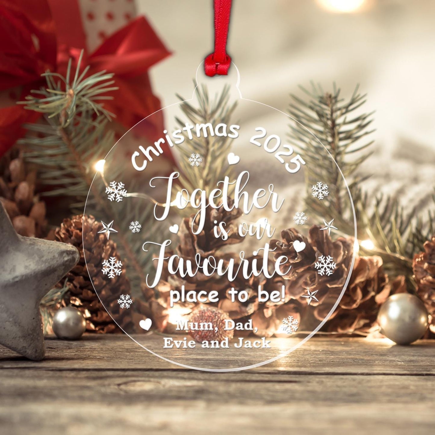 Personalised Family Name Christmas Bauble Surname Xmas Hanging Decoration Gift