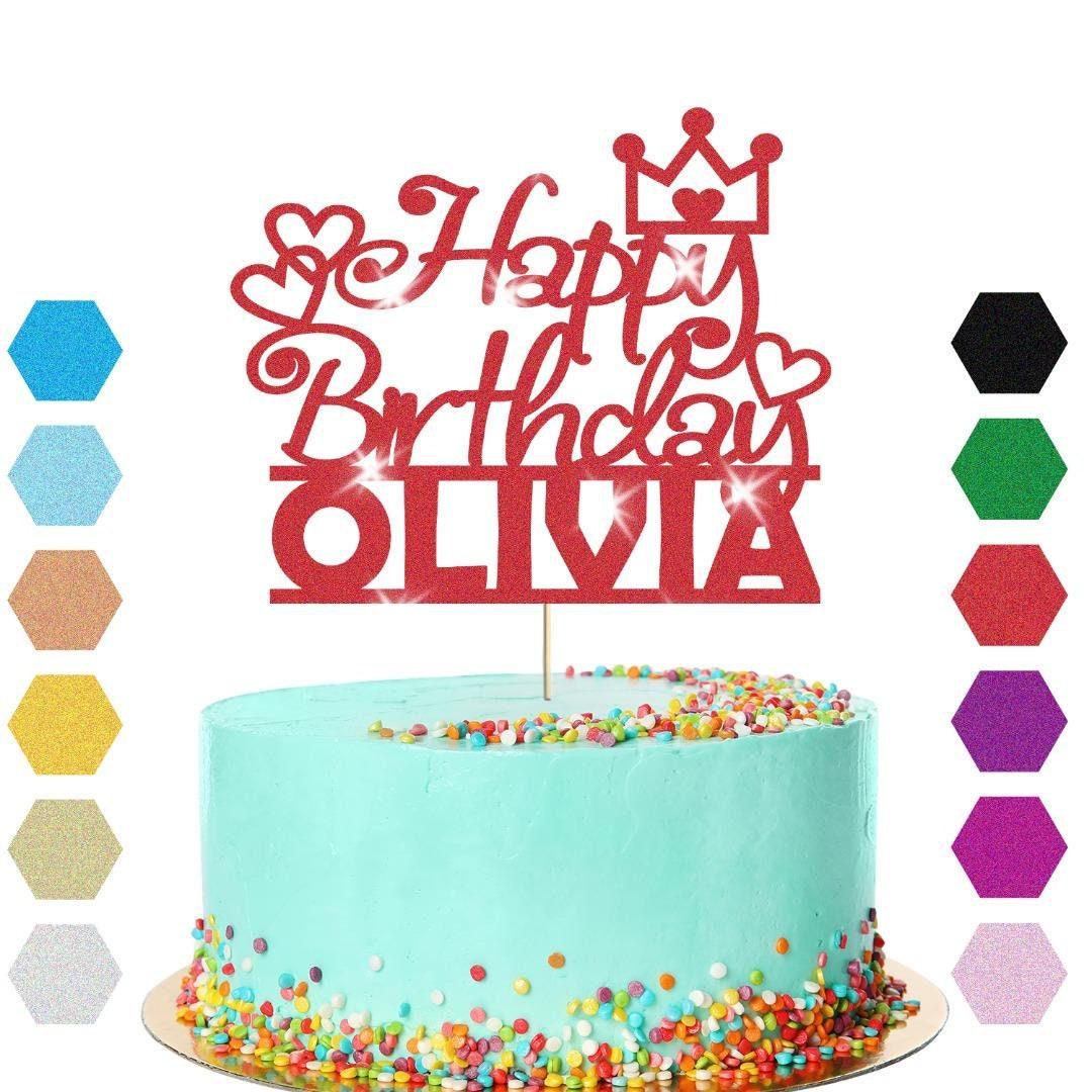 Personalised Princess Crown Glitter Happy Birthday Cake Topper Party Decoration