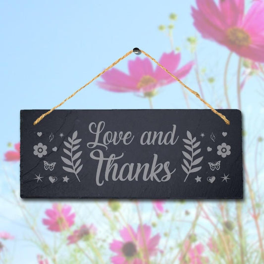 Love And Thanks Laser Engraved Hanging Slate Thanksgiving Home Plaque Sign