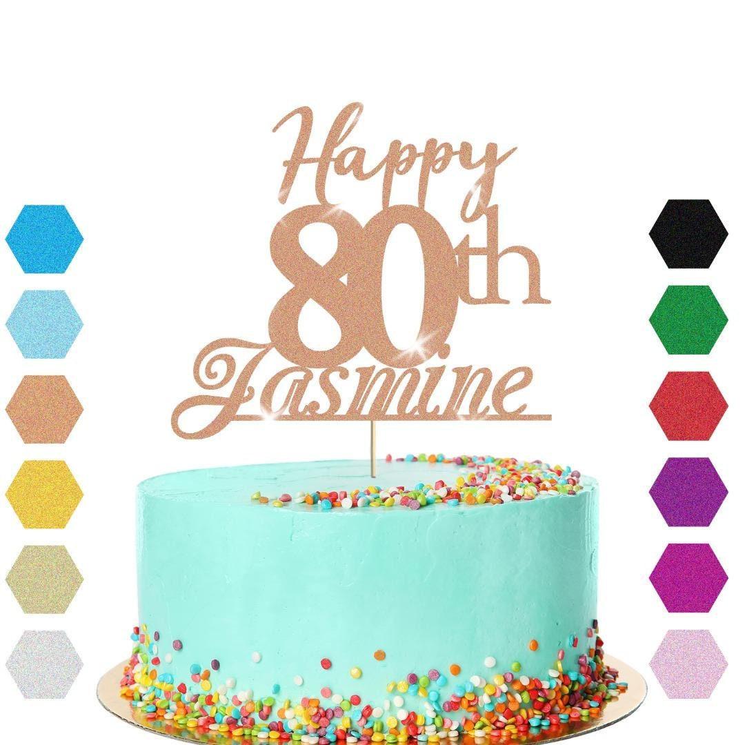 Personalised Name 80th Birthday Glitter Cake Topper Party Cake Decoration Gift