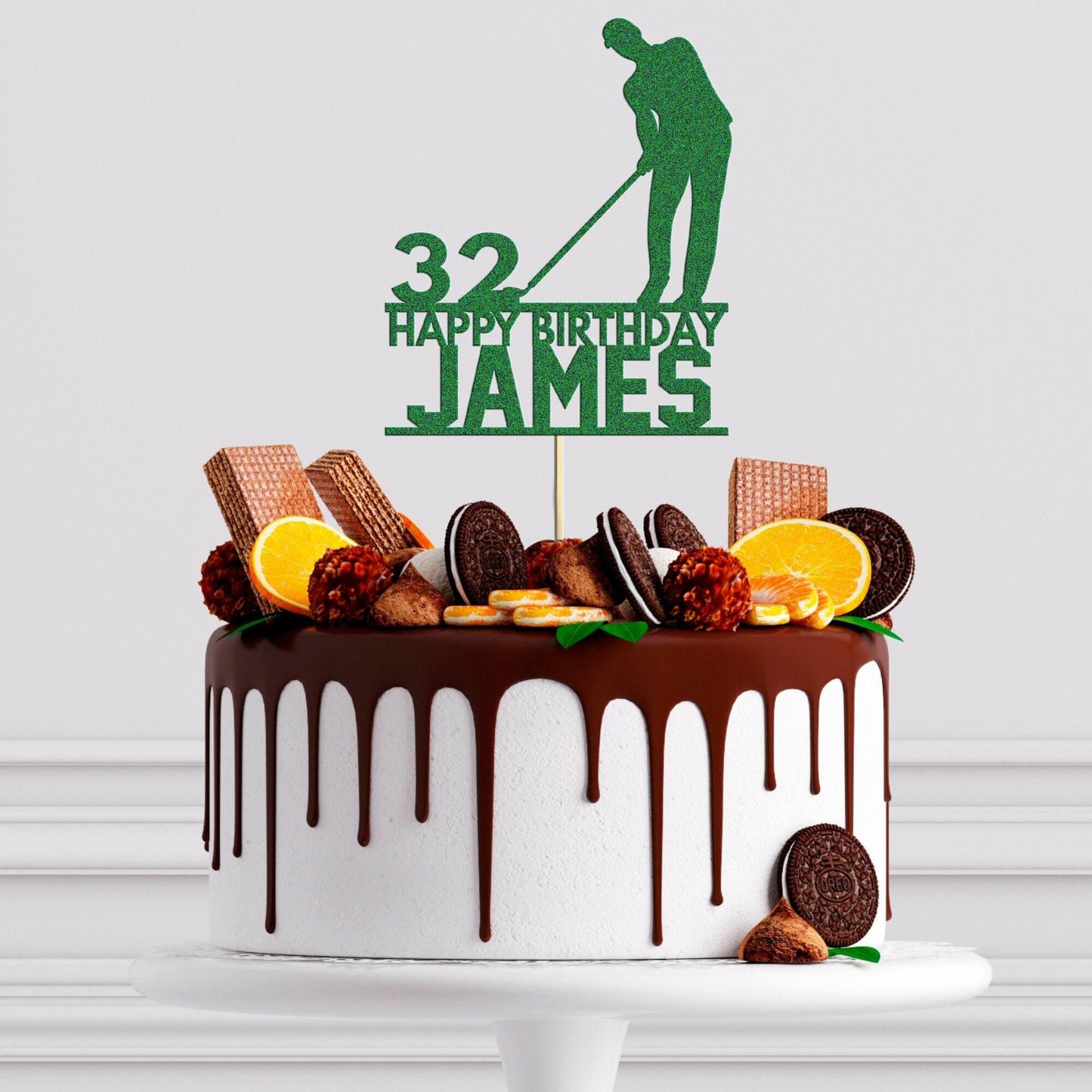 Custom Glitter Golf Cake Topper: Personalised Birthday Decoration