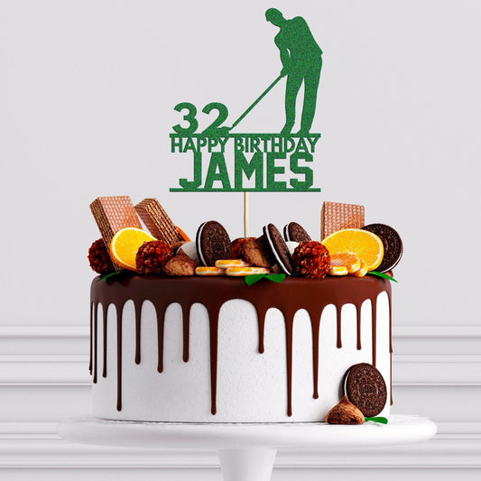 Custom Glitter Golf Cake Topper: Personalised Birthday Decoration