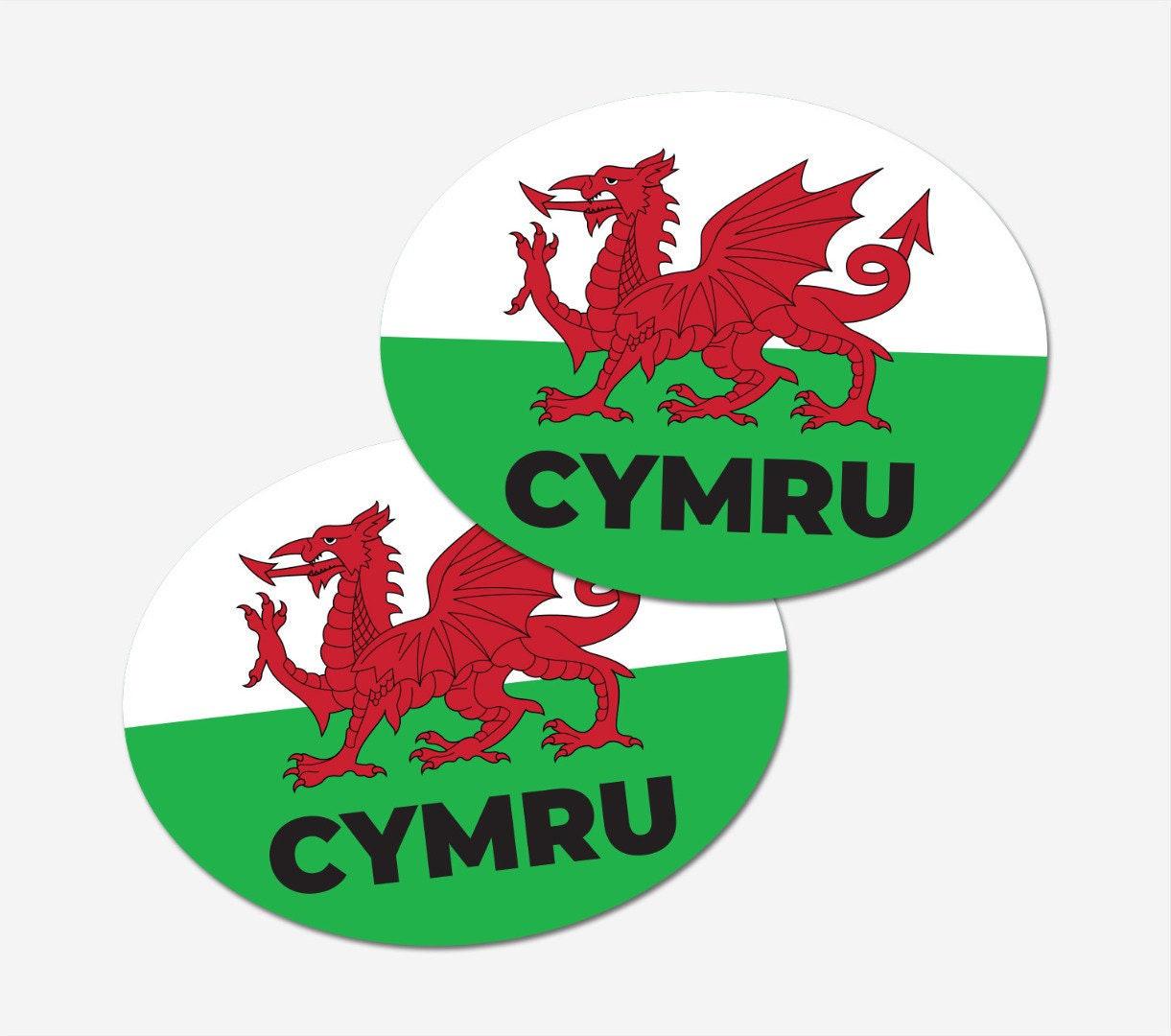 2 X Cymru Car Stickers Wales Flag Oval Self-adhesive Vinyl Car, Van, Lorry