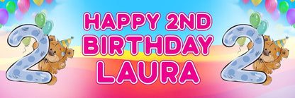 2 Personalised 2nd Birthday Bear Balloons Celebration Banners Decoration Posters