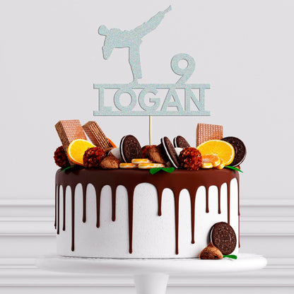 Personalised Glitter Karate Cake Topper: Martial Arts Birthday Decoration
