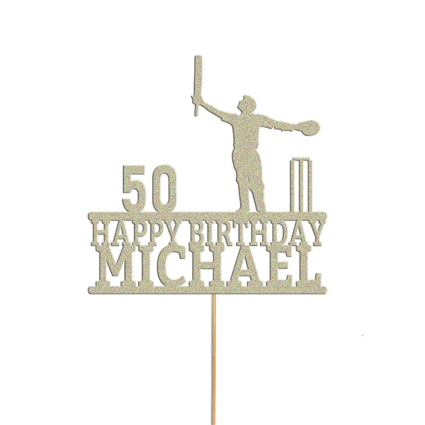 Personalised Glitter Cricket Cake Topper: Birthday Celebration
