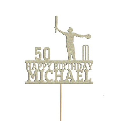 Personalised Glitter Cricket Cake Topper: Birthday Celebration