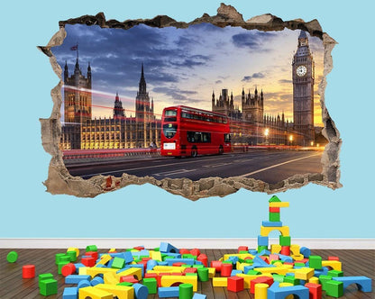 London Bus 3d Crack Effect Wall Sticker It Is An Ideal Choice For Home Or Office Wall Art Mural Home Decor. Comes In 4 Sizes