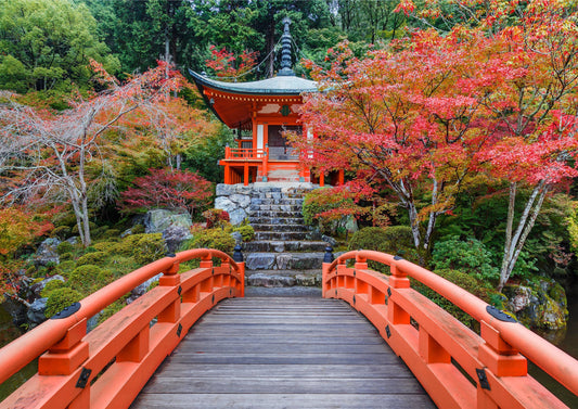 Ancient Japanese Temple Red Trees Giant Poster - A4 A3 A2 A1 Sizes