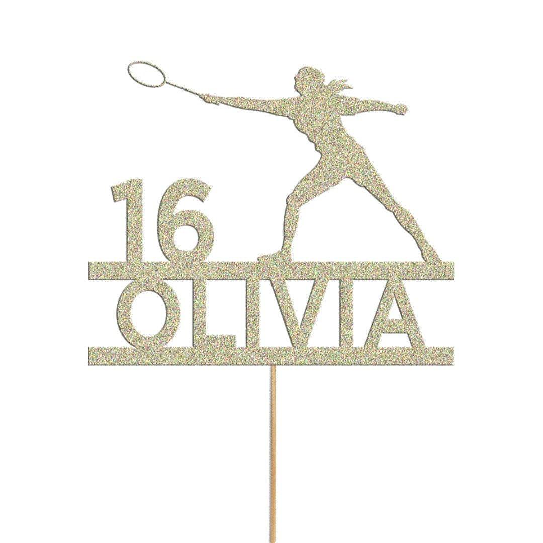 Personalised Glitter Tennis Cake Topper: Any Name & Age