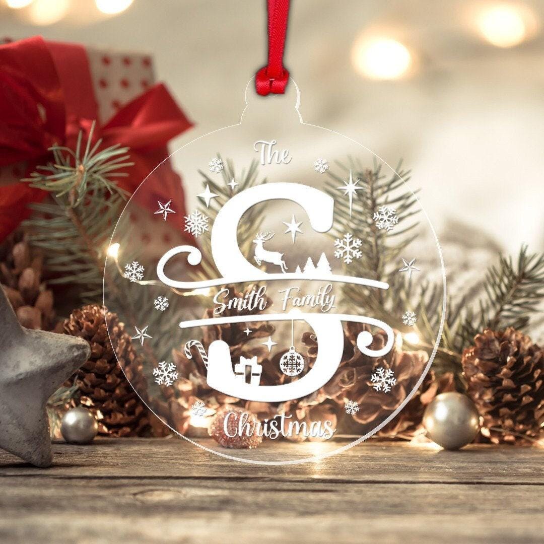 Personalised Christmas Bauble Family Name Monogram Xmas Decoration Gift 2 Sizes