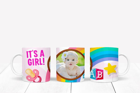 Its A Girl Personalised Photo Mug Coaster Gift Set New Born Baby Keepsake Gift