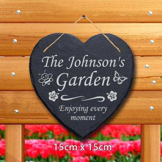 Personalised Engraved Natural Slate Hanging Family Garden Sign Plaque