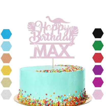 Dinosaur Glitter Cake Topper Personalised Name Jurassic Birthday Cake Decoration