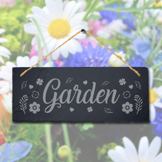 Garden Flowers Pattern Laser Engraved Hanging Slate Home Decor Plaque Sign