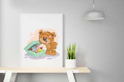 Teddy Bear Cupcakes Art Print: Scandinavian Nursery Wall Decor
