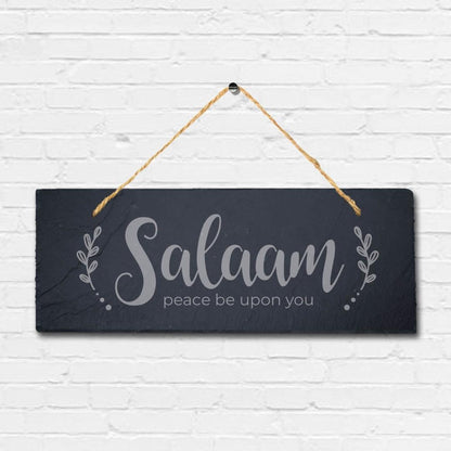 Salam Peace Be Upon You Laser Engraved Islamic Arabic Hanging Slate Plaque Sign