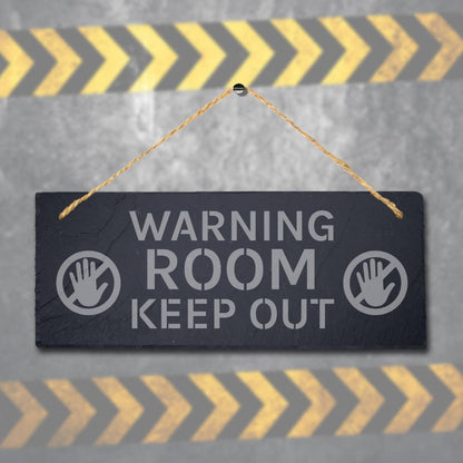 Warning Room Keep Out Laser Engraved Hanging Slate Caution Warning Plaque Sign