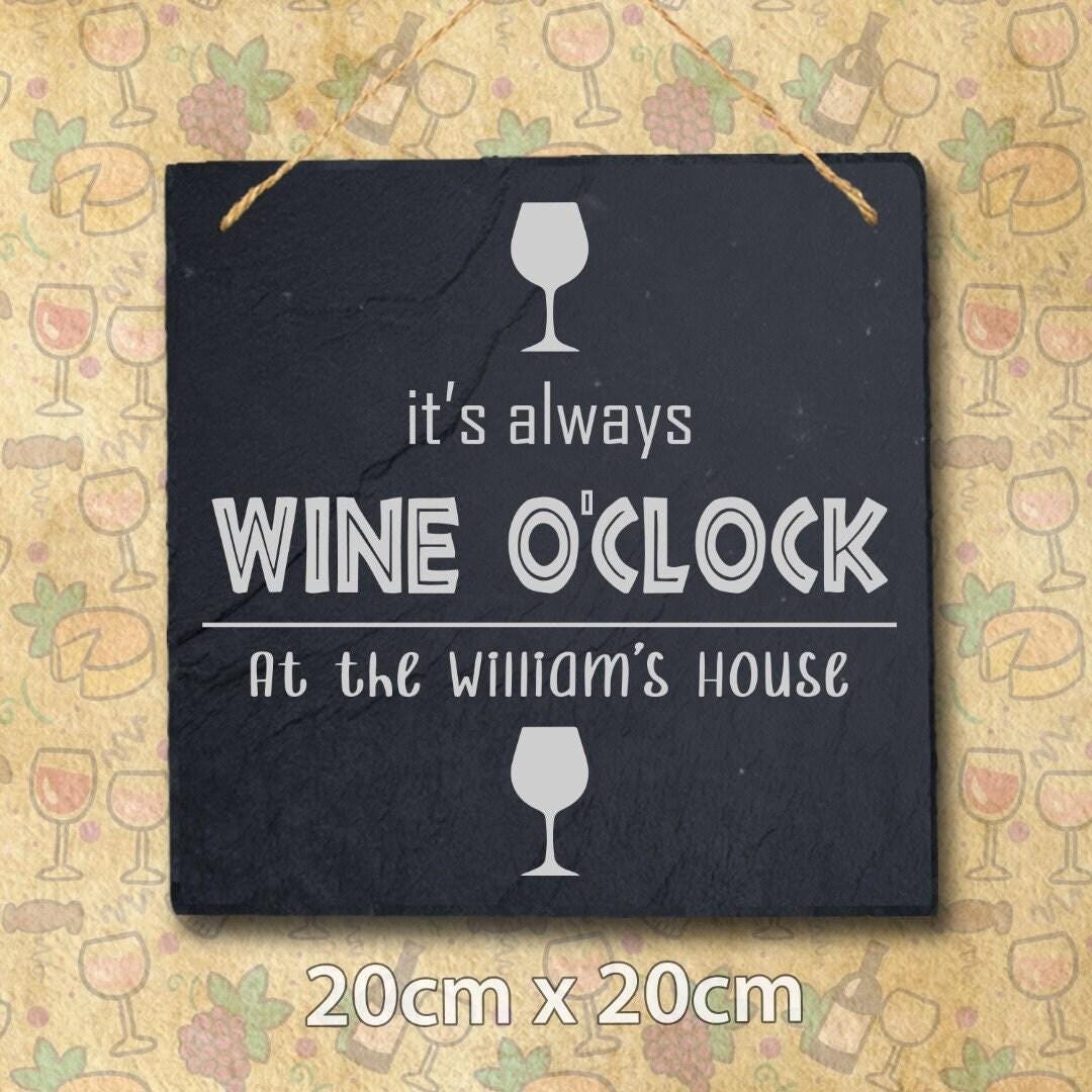 Wine Oclock Personalised Hanging Slate Sign Bar Decor Engraved Gift Custom
