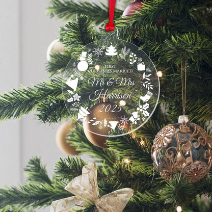 Personalized First Christmas Married Ornament: Acrylic Keepsake Gift