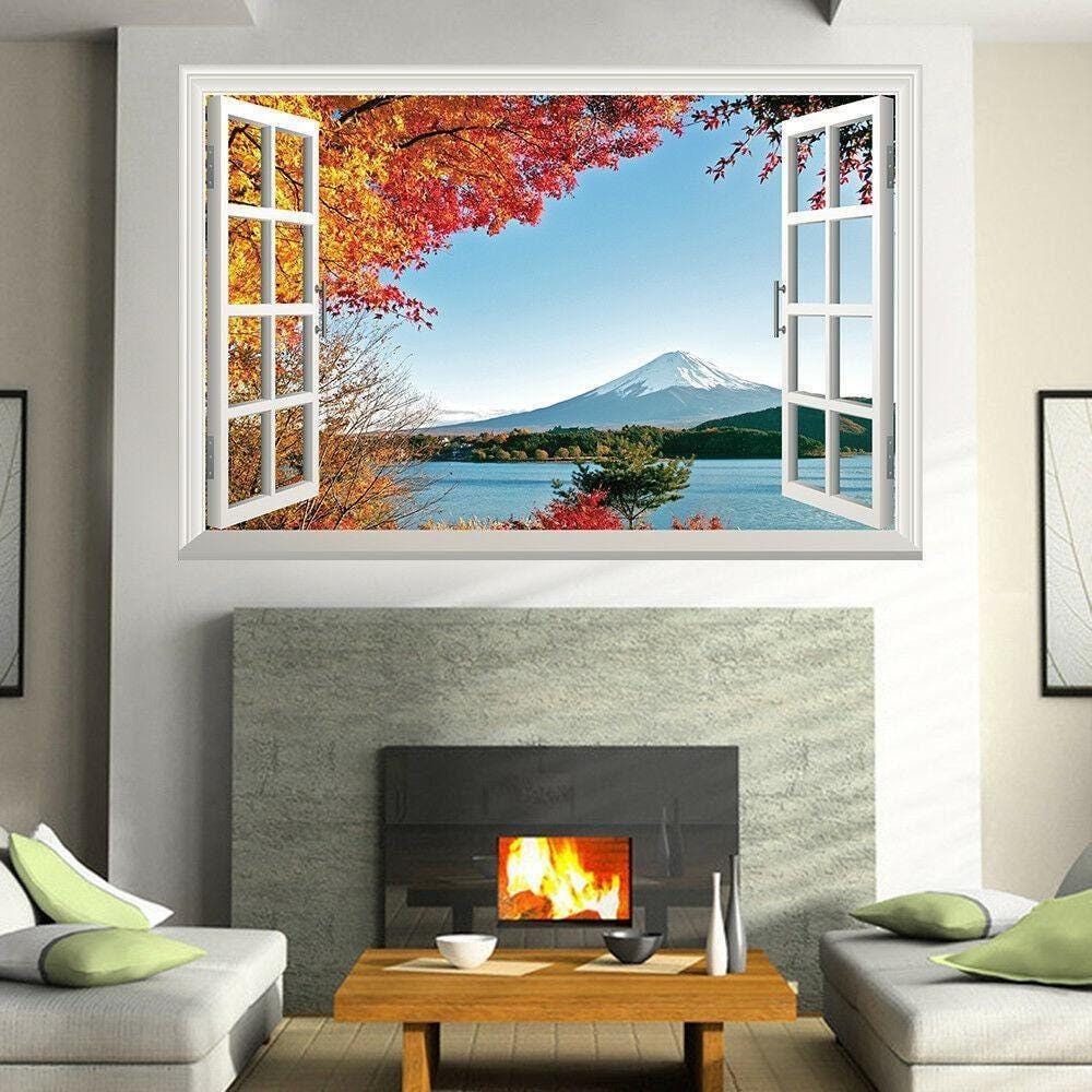 Autumn Mountain View Wall Sticker: 3D Window Decal