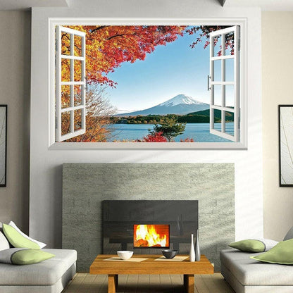 Autumn Mountain View Wall Sticker: 3D Window Decal