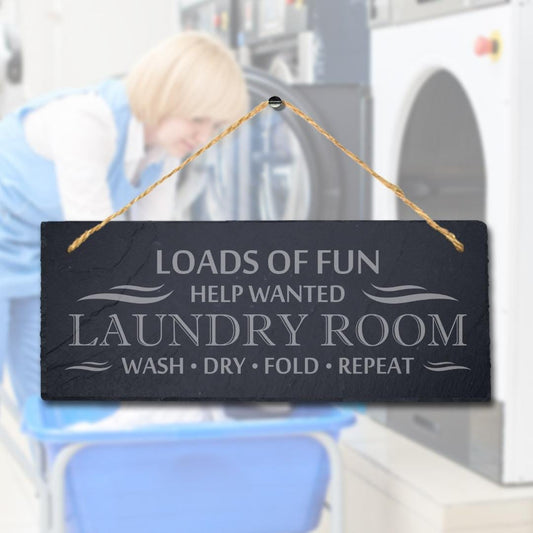 Loads Of Fun Laundry Room Laser Engraved Hanging Slate Funny Washing Plaque Sign