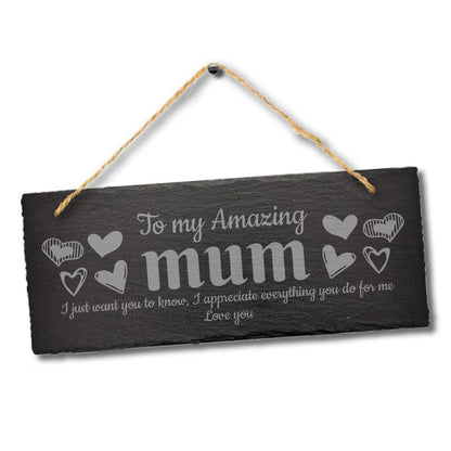 Engraved Slate Mum Plaque: Rustic Family Gift Sign