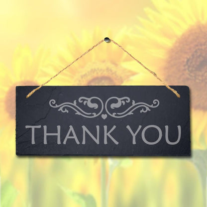 Thank You Laser Engraved Hanging Natural Slate Home Garden Gift Plaque Sign