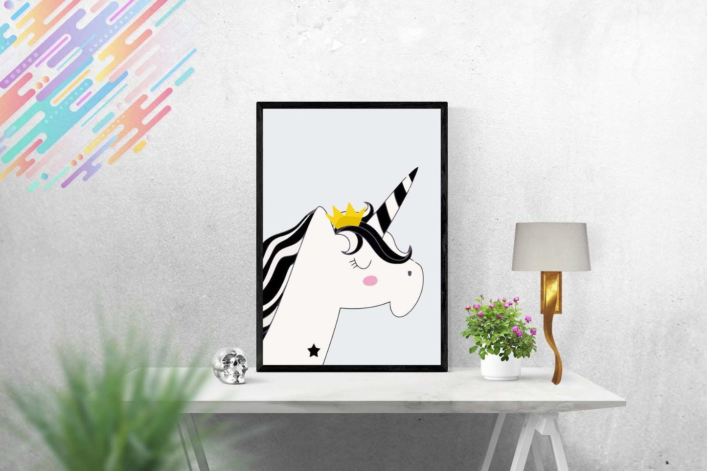Blushing Unicorn Magical Scandinavian Animal Nursery Wall Decor Art Poster Print