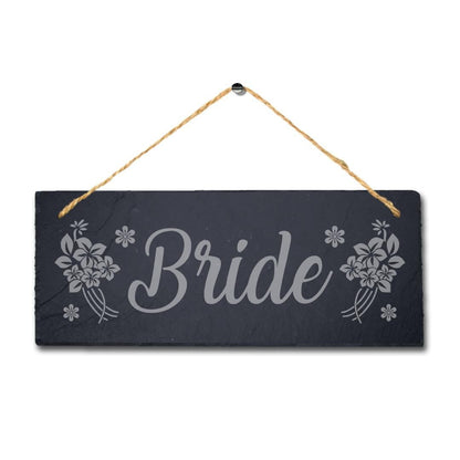 Bride Laser Engraved Hanging Floral Motif Slate Wedding Party Venue Plaque Sign