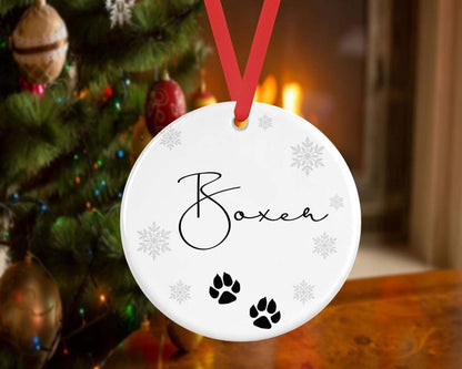 Personalised Dog Puppy Christmas Bauble Pet Paw Xmas Name Gift Ceramic Ornament