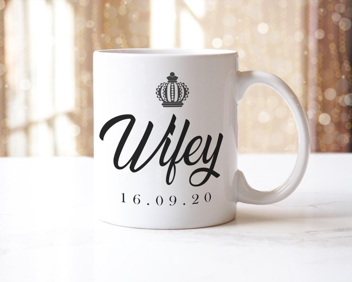Personalised Hubby Wifey Couple Mugs Gift Wedding Anniversary Present Coffee Couple Mug Set Customdate&name