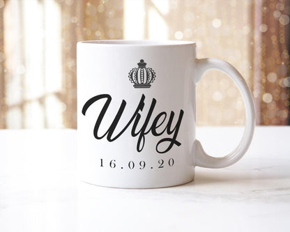 Personalised Hubby Wifey Couple Mugs Gift Wedding Anniversary Present Coffee Couple Mug Set Customdate&name