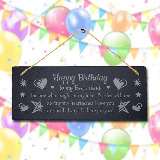 Birthday Best Friend Engraved Hanging Slate Friendship Novelty Gift Plaque Sign