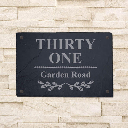 Personalised Rustic Slate House Sign Farmhouse Plaque Door Number Laser Engraved Stone