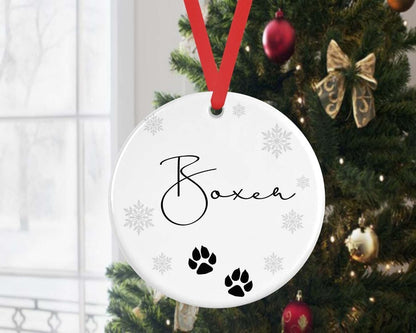 Personalised Dog Puppy Christmas Bauble Pet Paw Xmas Name Gift Ceramic Ornament