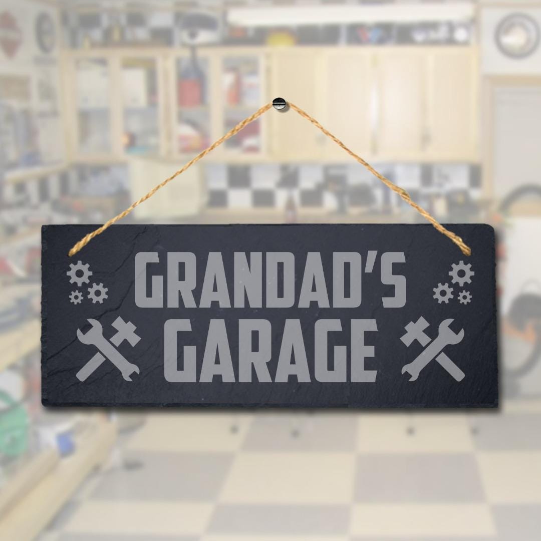 Grandads Garage Engraved Hanging Slate Grandpa Workshop Shed Tools Plaque Sign