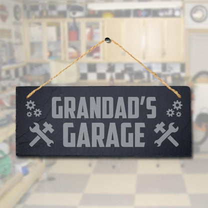 Grandads Garage Engraved Hanging Slate Grandpa Workshop Shed Tools Plaque Sign