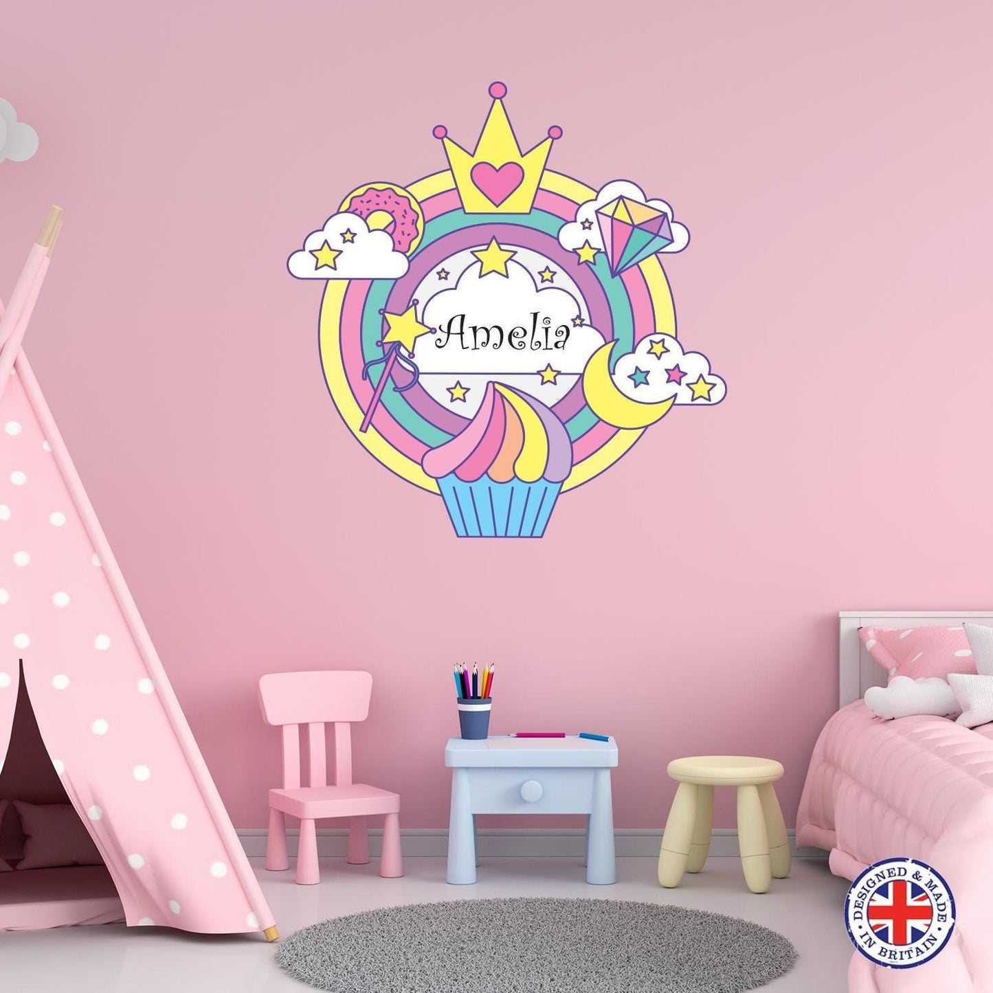Personalised Princess Fairy Wall Sticker Girls Bedroom Nursery Kids Name Vinyl