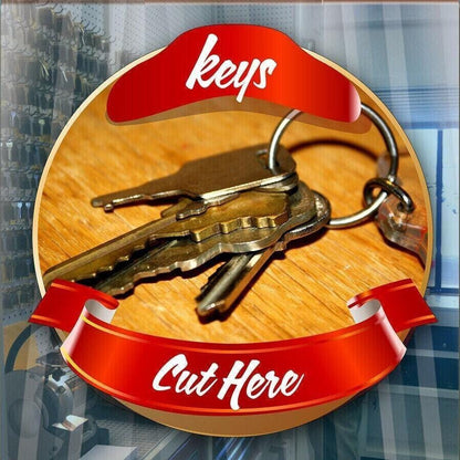Keys Cut Here Sticker Window Door Hardware Shop Key Cutting Service Sign POS