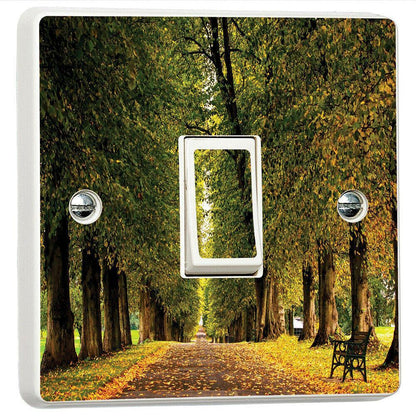 Forest Path Grass Autumn Leaves Light Switch Sticker Cover Vinyl Skin Wall Decal