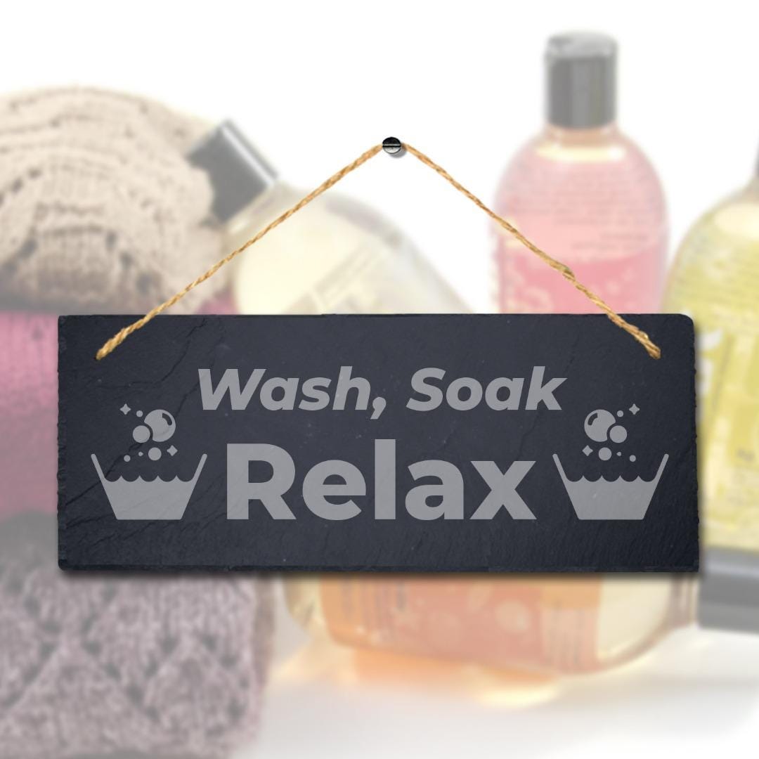 Wash Sock Relax Laser Engraved Hanging Slate Laundry Bath Plaque Sign