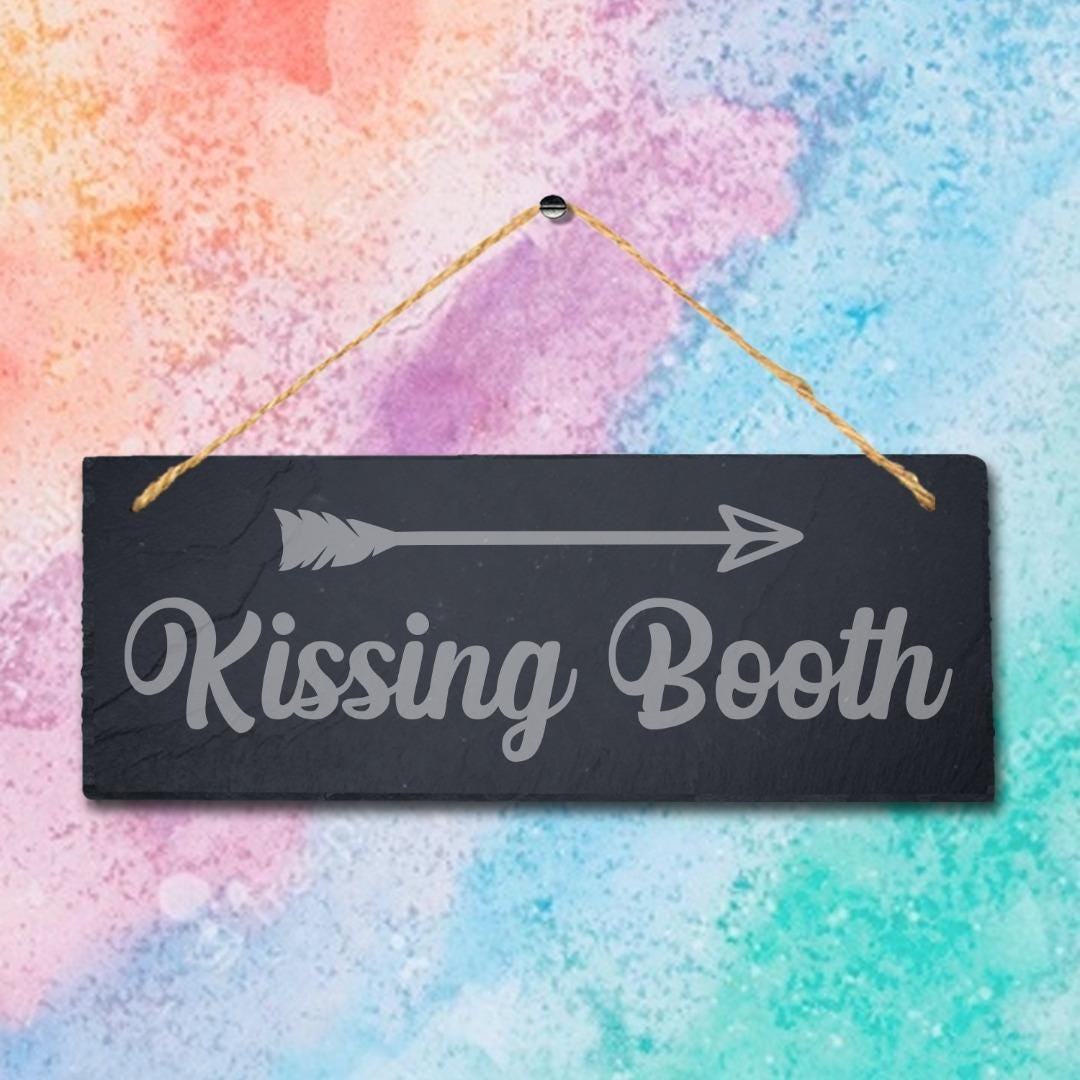 Kissing Booth Hanging Slate Sign Laser Engraved Plaque Romantic Wall Home Gift