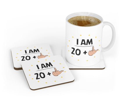 Funny 21st Birthday Mug & Coaster Set: Rude Middle Finger Design